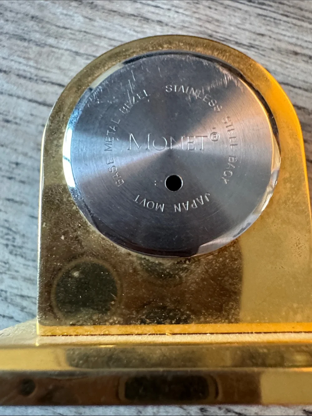 Miniature Monet Gold Desk Clock with White Roman Dial